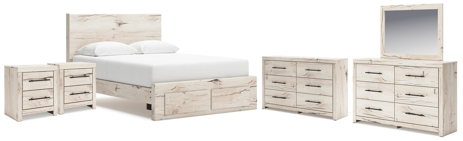 Lawroy Storage Bed, 2 Dressers, Mirror and 2 Nightstands - Light Natural  (B2310-SI)