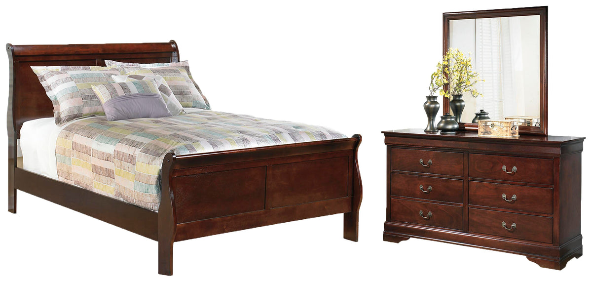 Alisdair Sleigh Bed, Dresser and Mirror - Reddish Brown  (B376-SI)