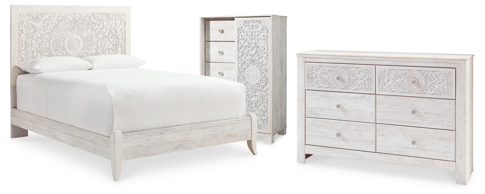 Paxberry Panel Bed, Dresser and Chest - Whitewash  (B181-SI)