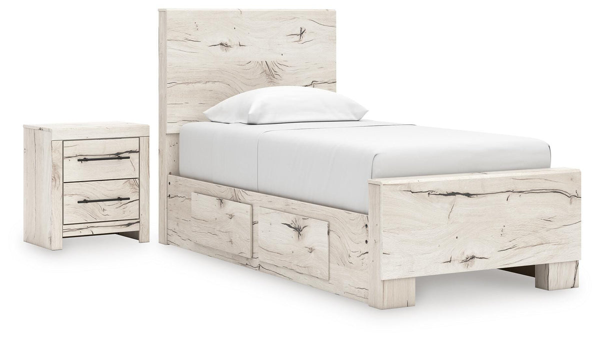 Lawroy Panel Bed with Storage and Nightstand - Light Natural  (B2310-SI)