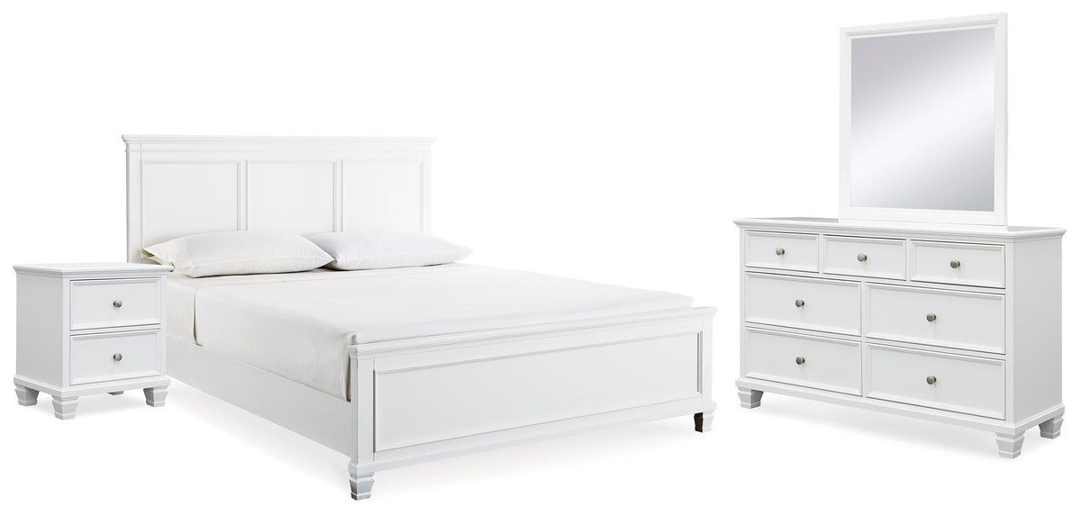 Fortman Panel Bed, Dresser, Mirror and Nightstand - White  (B680-SI)