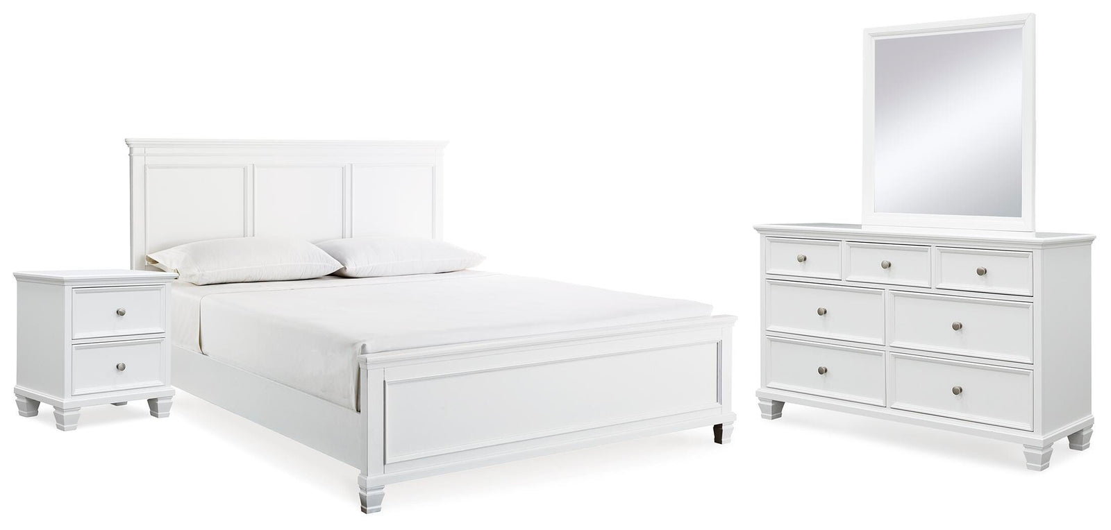 Fortman Panel Bed, Dresser, Mirror and Nightstand - White  (B680-SI)