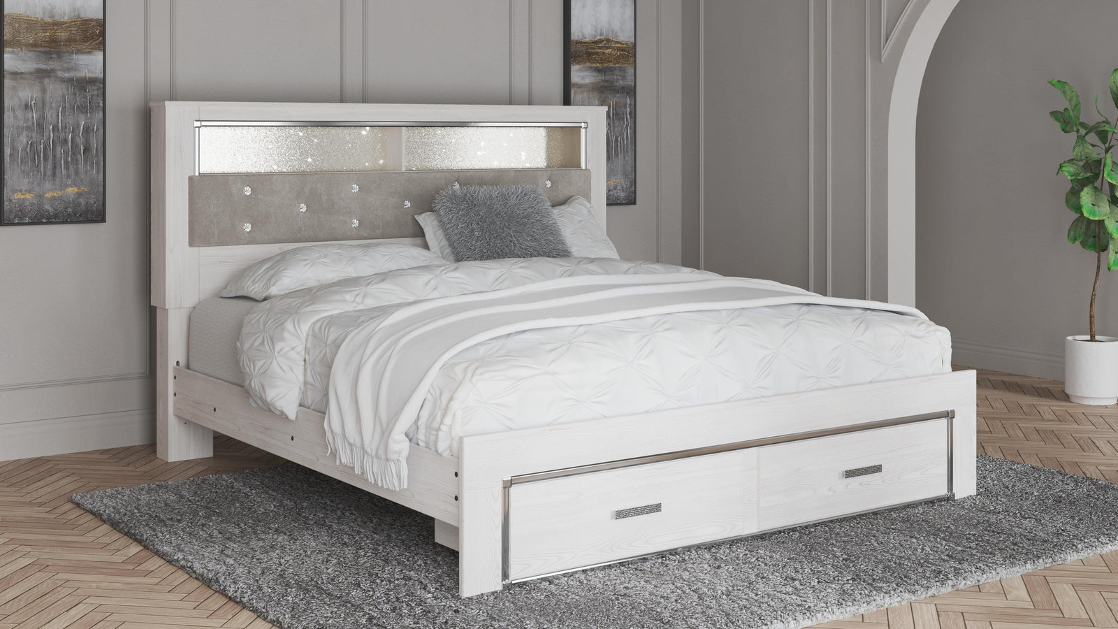 Altyra Upholstered Bookcase Bed with Storage - White  (B2640-SI) - Image 7