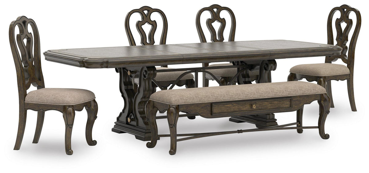 Maylee Extension Dining Table, 4 Chairs and Bench (D947-SI)
