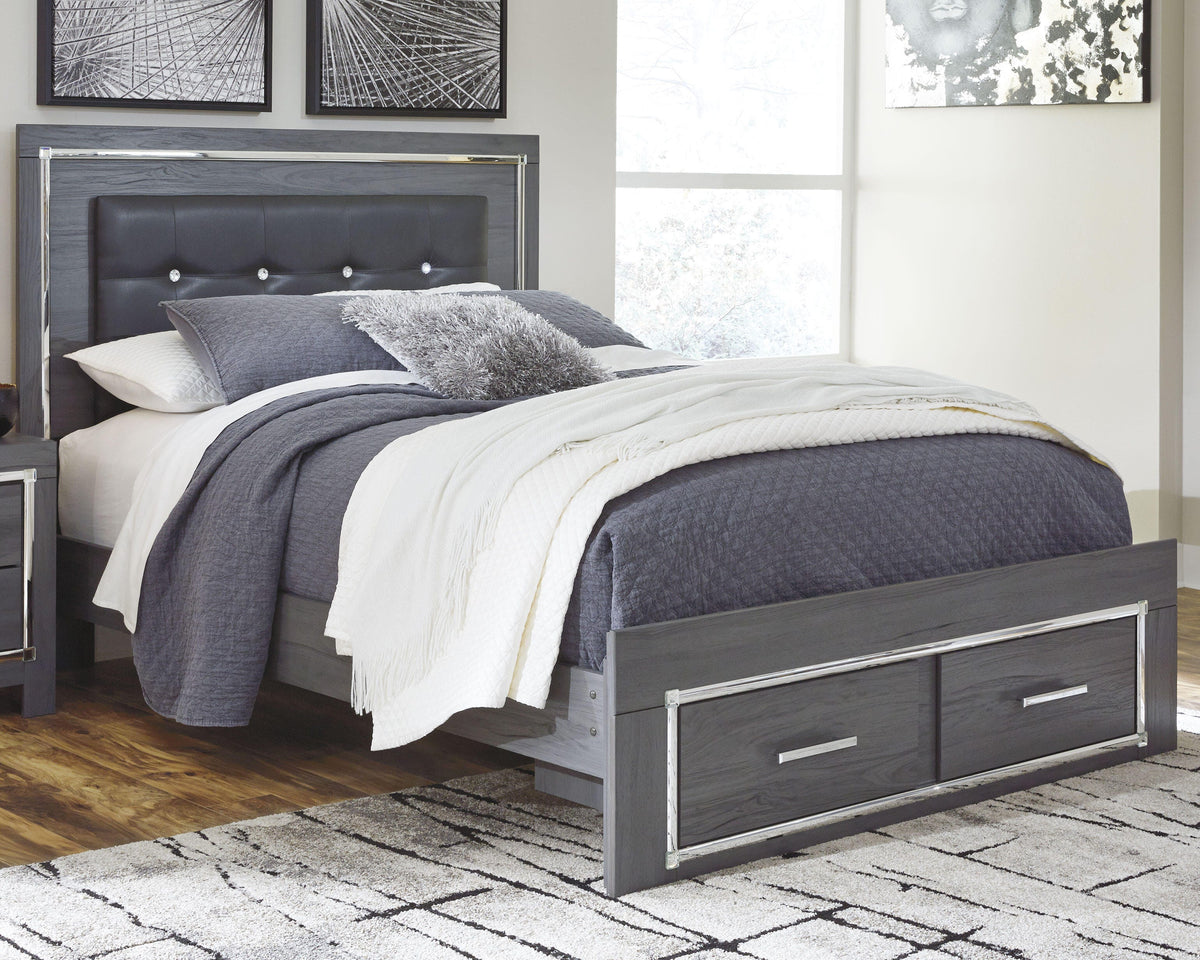 Lodanna Panel Bed with 2 Storage Drawers - Gray  (B214-SI)