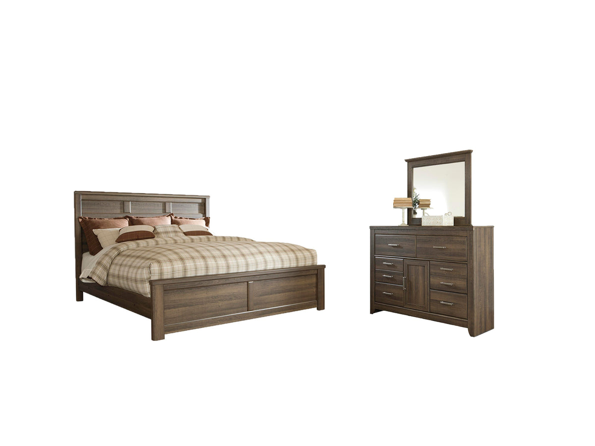 Juararo Panel Bed, Dresser and Mirror - Dark Brown  (B251-SI)
