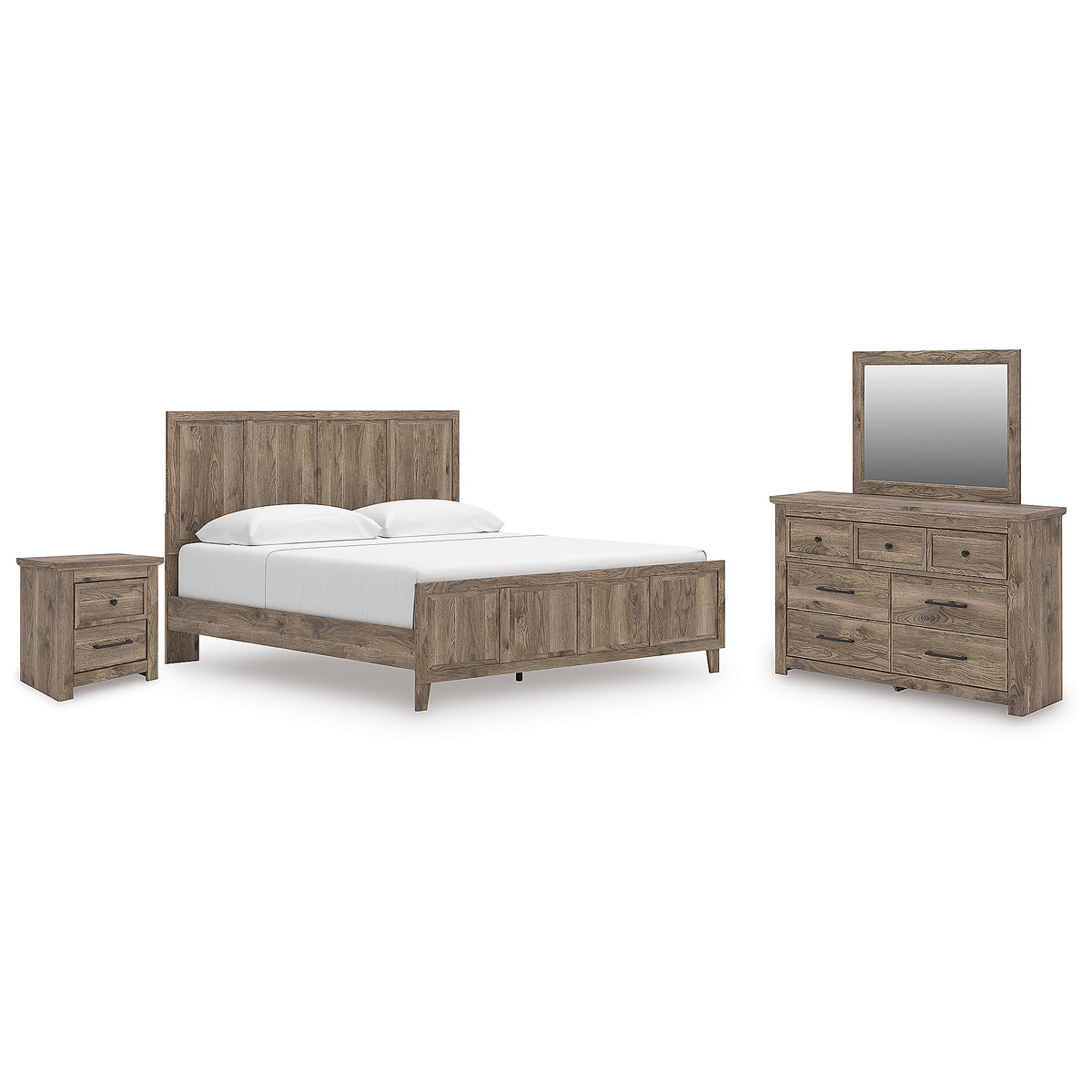 Rusticott King Panel Bed, Dresser, Mirror and Nightstand (PCB2260-SI)