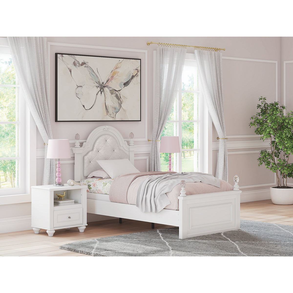 Kozlani Twin Upholstered Panel Bed, Dresser and Mirror (PCB1819-SI) - Image 12