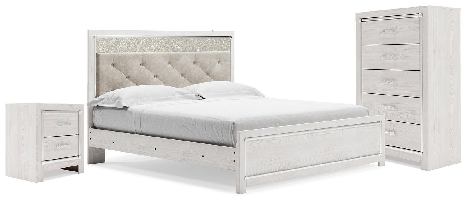 Altyra Panel Bed, Chest and 2 Nightstands - White  (B2640-SI)