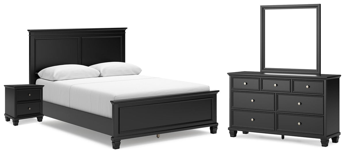 Lanolee Panel Bed, Dresser, Mirror and Nightstand - Black  (B687-SI)