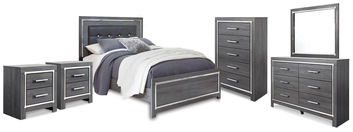 Lodanna Panel Bed, Dresser, Mirror, Chest and 2 Nightstands - Gray  (B214-SI)