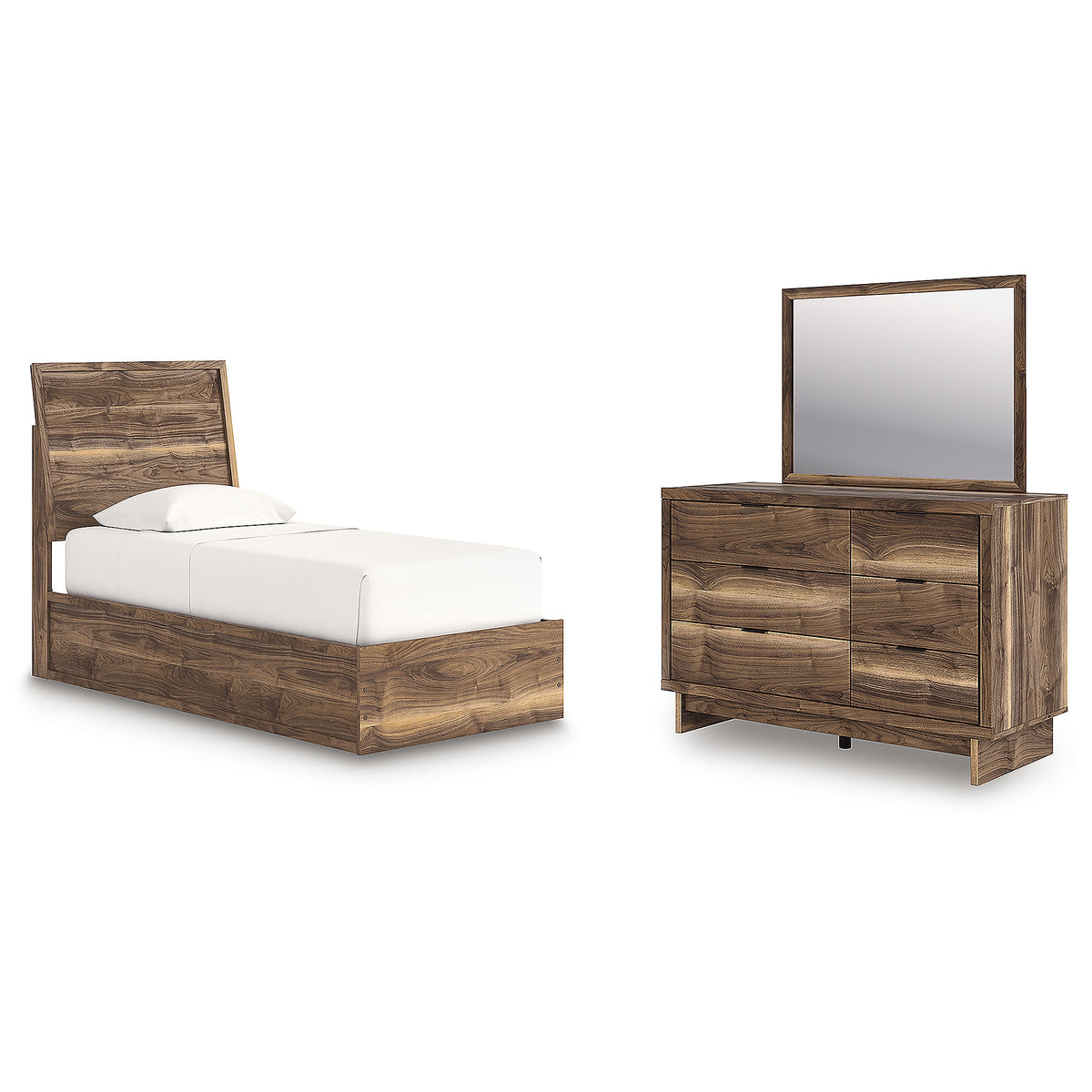 Chirason Twin Panel Platform Bed, Dresser and Mirror (PCB3367-SI)