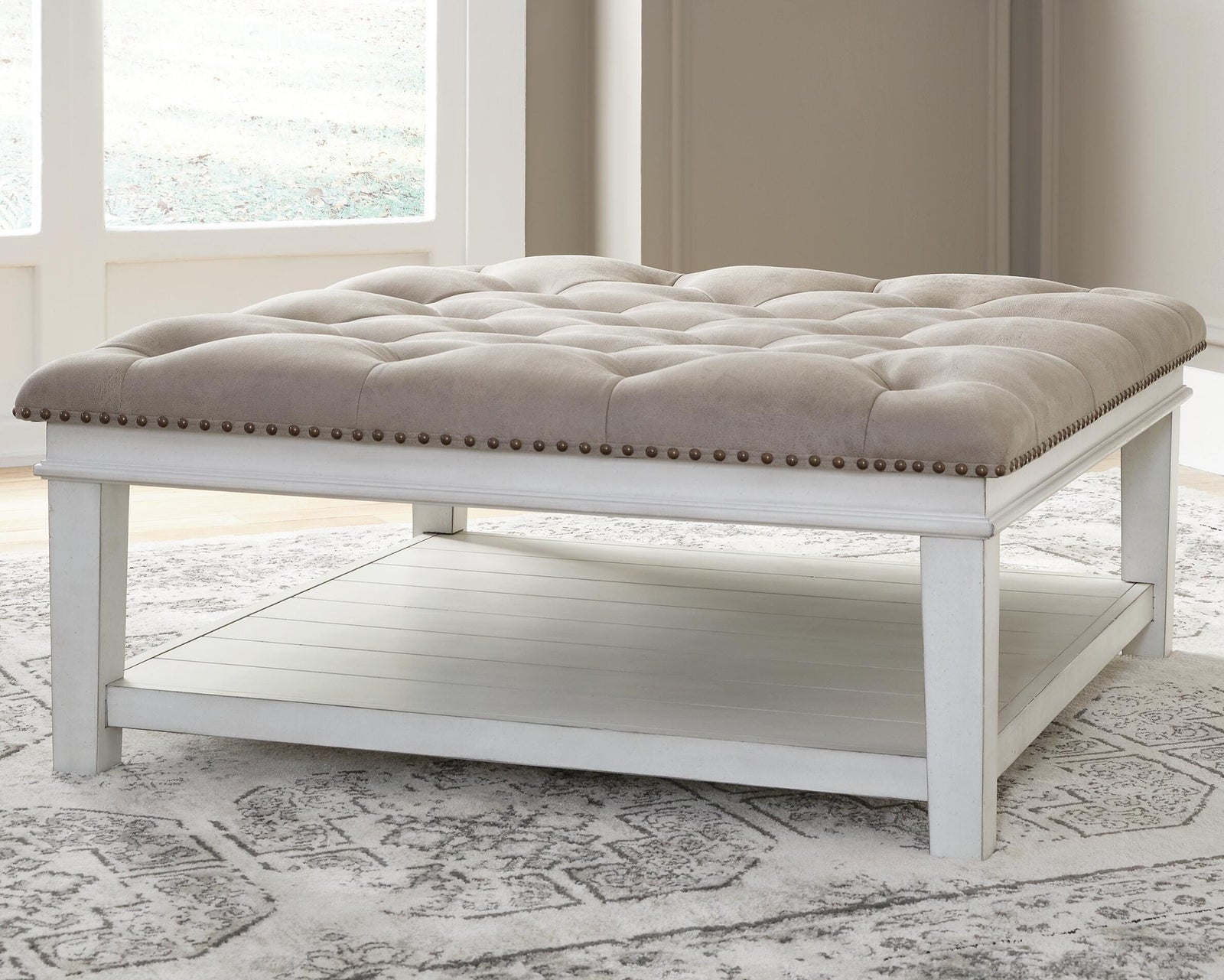 Kanwyn Upholstered Ottoman Coffee Table - Grayish Brown/White  (T937-SI) - Image 2