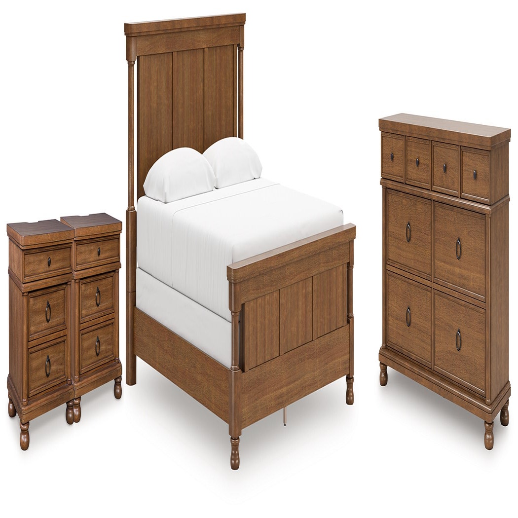 Rowlenstown King Poster Bed, Dresser and 2 Nightstands (PCB824-SI)