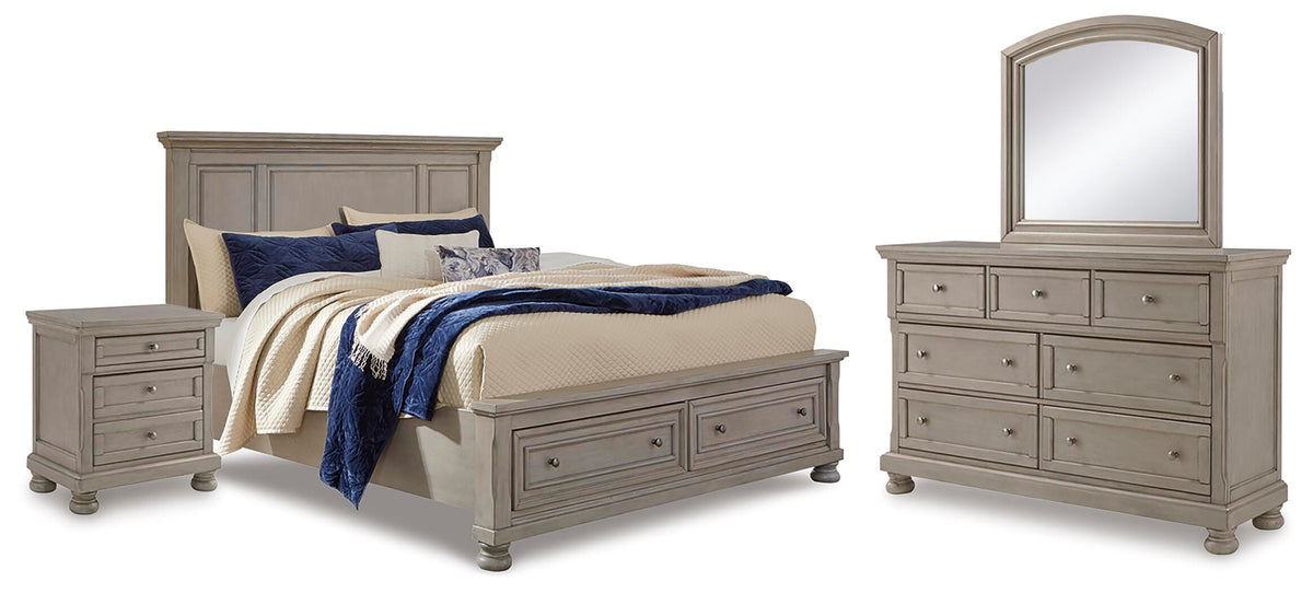 Lettner Panel Storage Bed, Dresser, Mirror and Nightstand - Light Gray  (B733-SI)