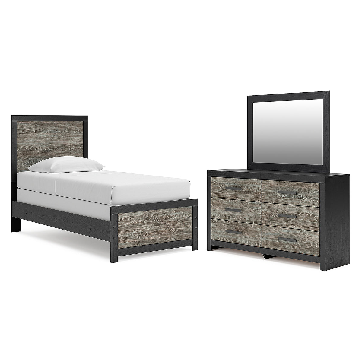 Broachmyn Twin Panel Bed, Dresser and Mirror (PCB1118-SI)
