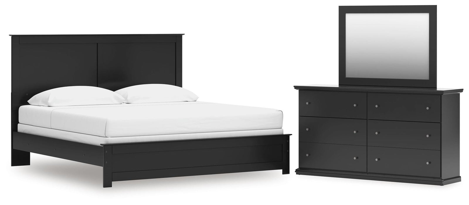 Maribel Panel Bed with Dresser and Mirror - Black  (B138-SI)