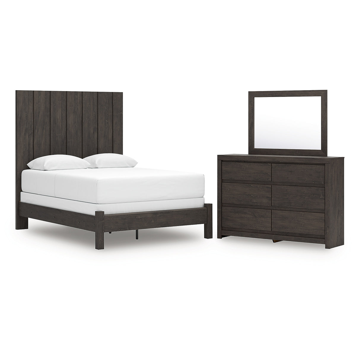 Fraluna Queen Panel Bed, Dresser and Mirror (PCB3370-SI)