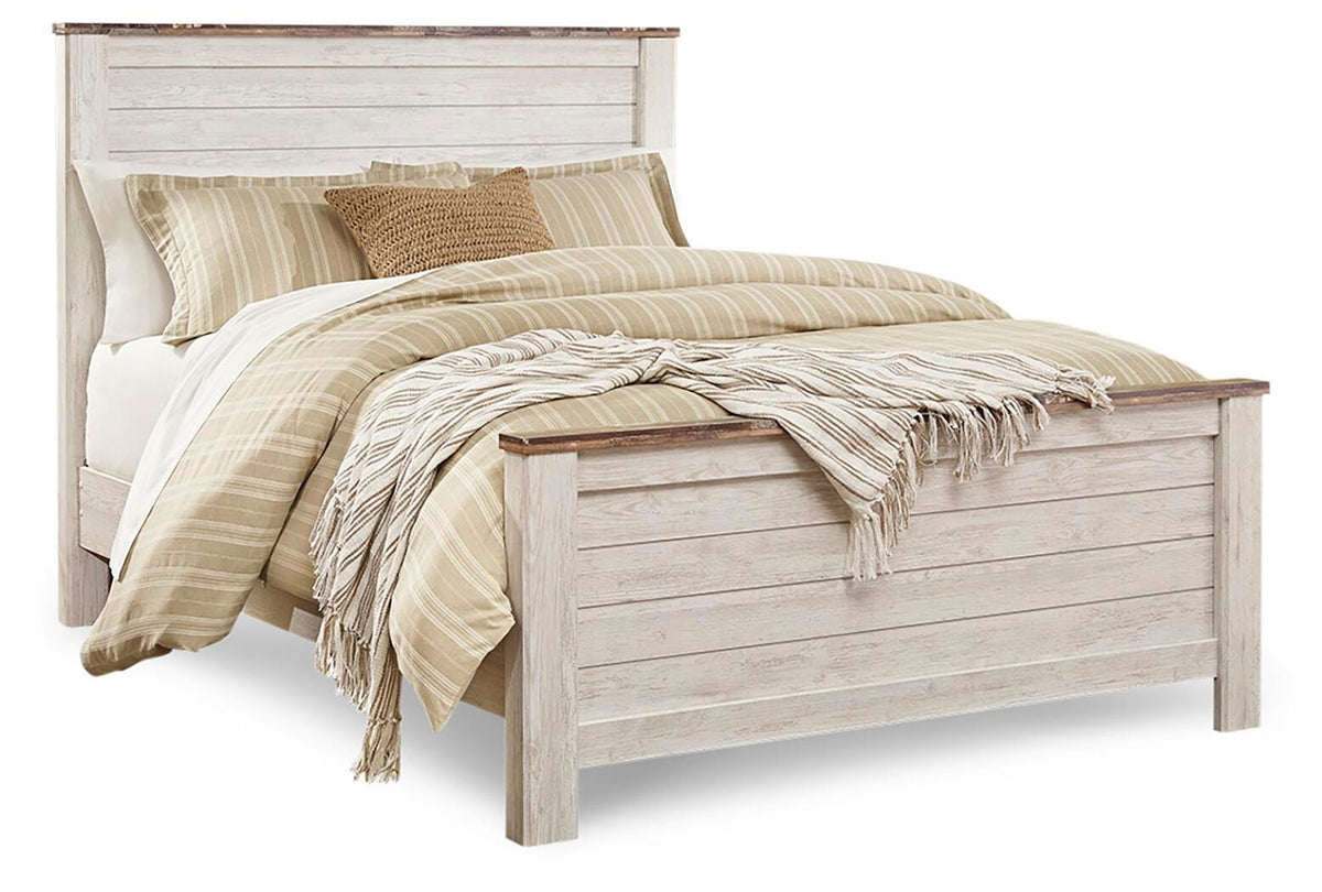 Willowton Panel Bed, Dresser, Mirror and 2 Nightstands - Whitewash  (B267-SI) - Image 4