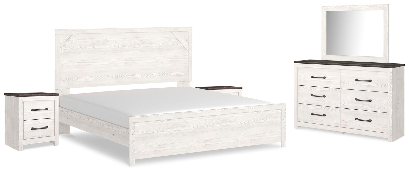 Gerridan Panel Bed, Dresser, Mirror and 2 Nightstands - White/Gray  (B1190-SI)