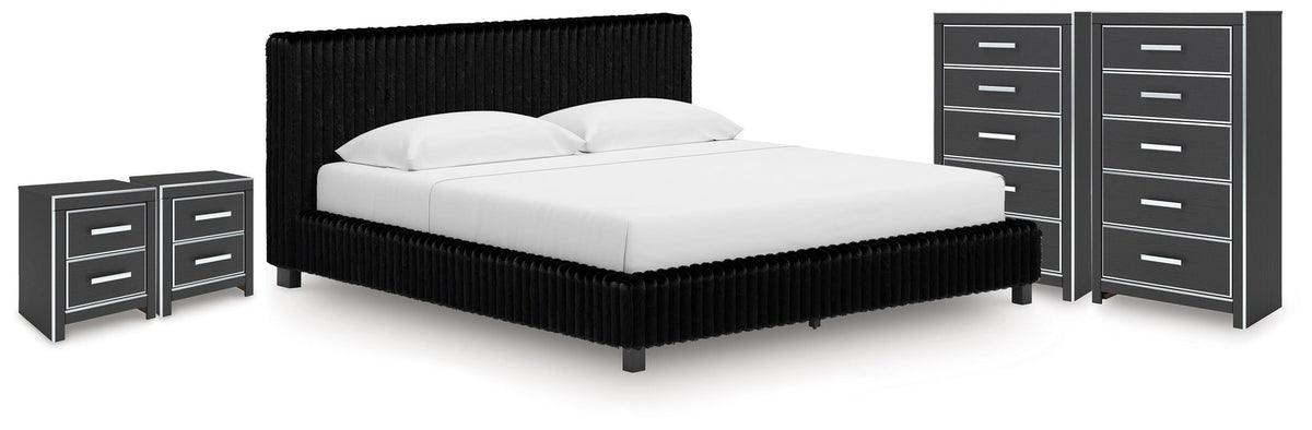Zuraleus King Upholstered Bed, 2 Chests and 2 Nightstands (PCB3380-SI)