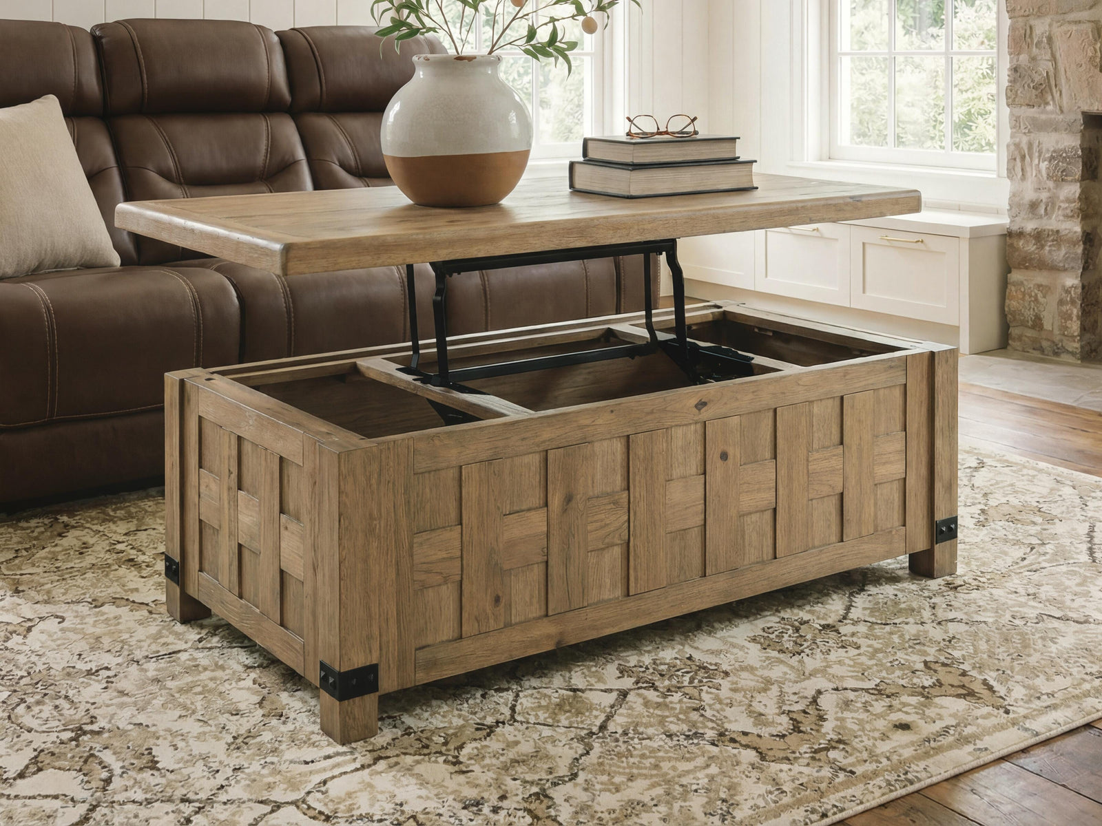 Ridgester Lift-Top Coffee Table - Light Brown  (T858-SI) - Image 6