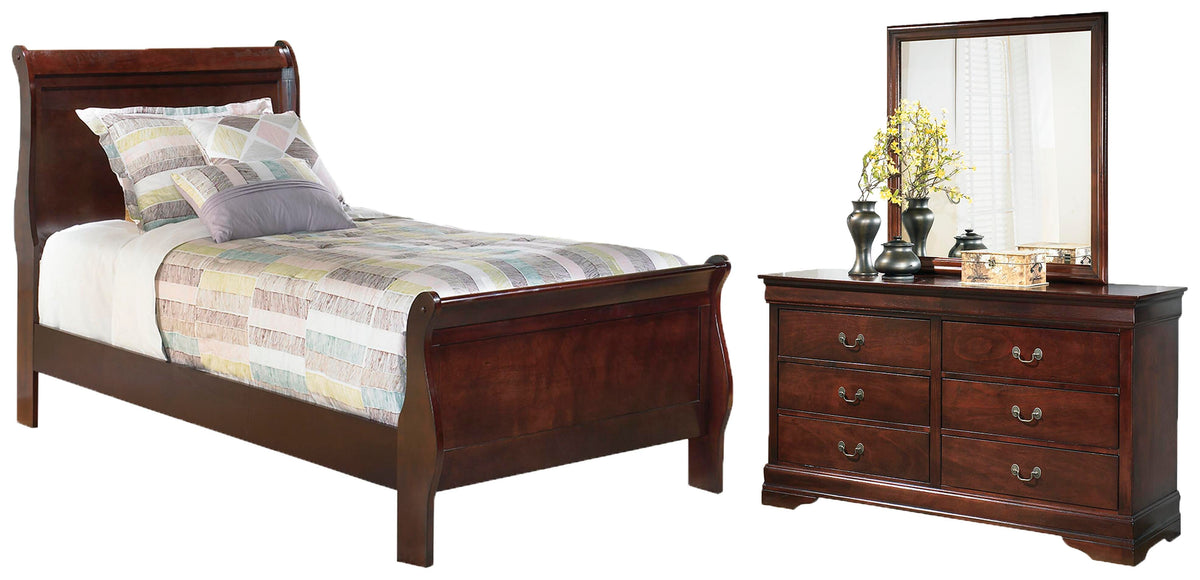 Alisdair Sleigh Bed, Dresser and Mirror - Reddish Brown  (B376-SI)