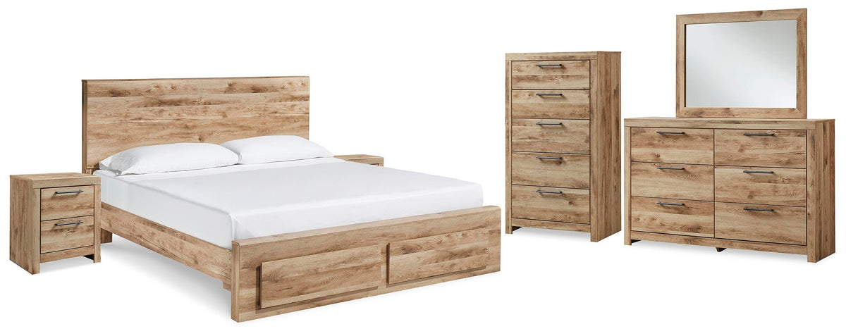 Hyanna Panel Storage Bed, Dresser, Mirror, Chest and 2 Nightstands (B1050-SI)