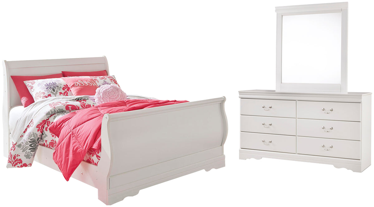 Anarasia Sleigh Bed with Dresser and Mirror - White  (B129-SI)