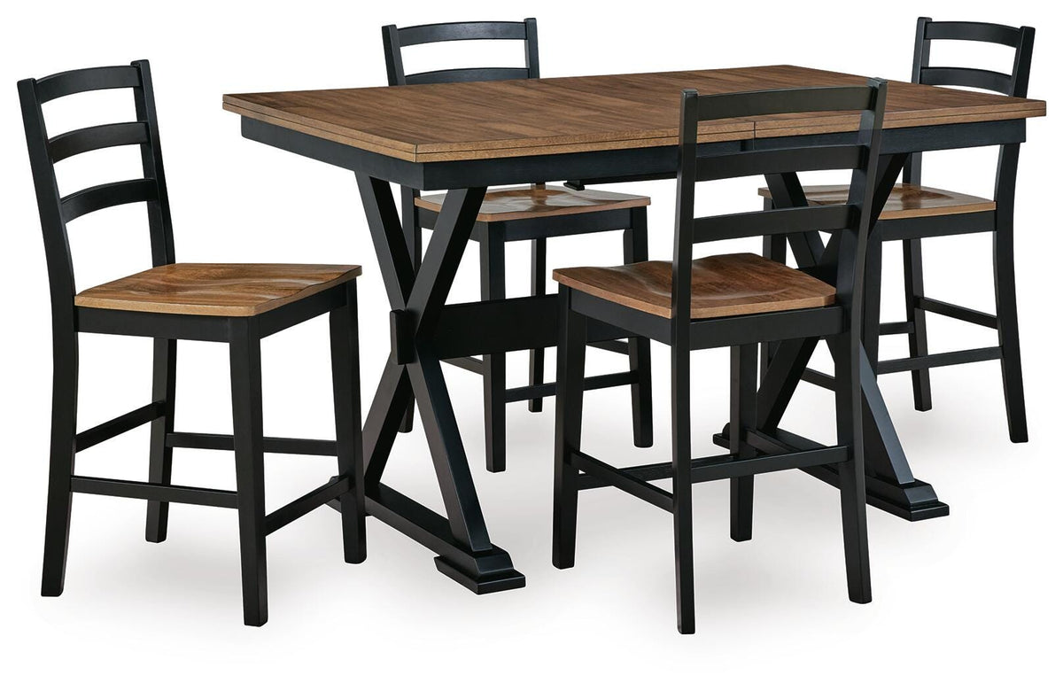 Wildenauer Counter Height Extension Dining Table and 4 Barstools (D634-SI)
