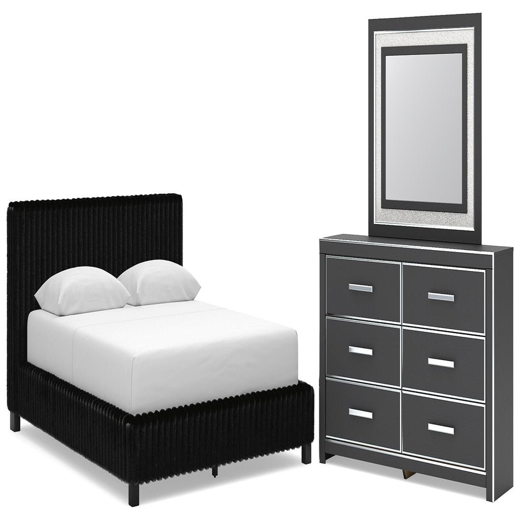 Zuraleus Queen Upholstered Bed, Dresser and Mirror (PCB3380-SI)