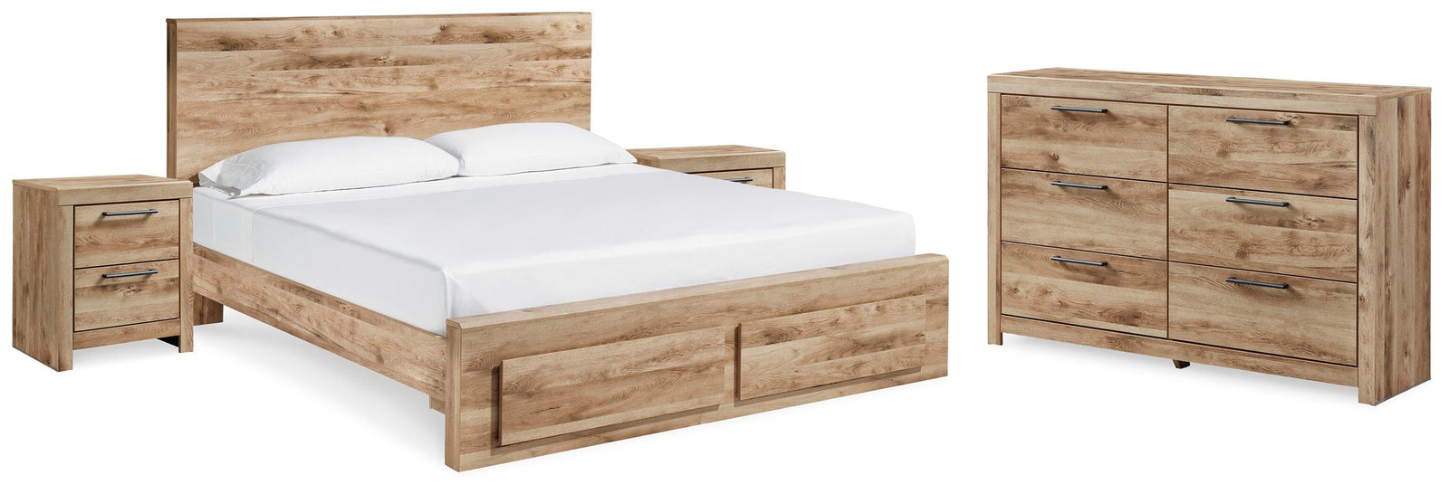 Hyanna Panel Storage Bed, Dresser and 2 Nightstands - Tan Brown  (B1050-SI)