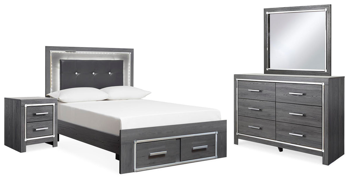 Lodanna Storage Bed, Dresser, Mirror and 2 Nightstands - Gray  (B214-SI)