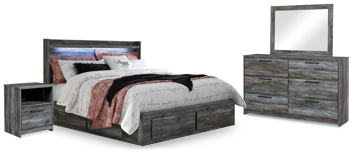 Baystorm Panel Bed with Storage, Dresser, Mirror and 2 Nightstands - Gray  (B221-SI)