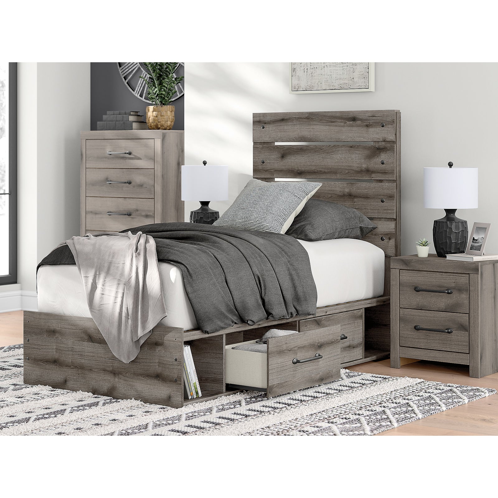 Graystorm Twin Panel Bed with Storage (PCB2405-SI) - Image 14