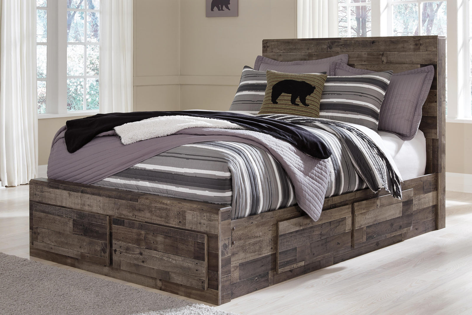 Derekson Panel Storage Bed, Dresser, Mirror and 2 Nightstands - Multi Gray  (B200-SI) - Image 6