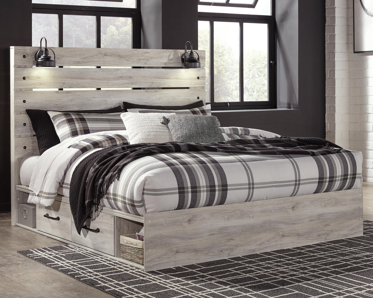 Cambeck Panel Bed with 4 Storage Drawers - Whitewash  (B192-SI) - Image 2
