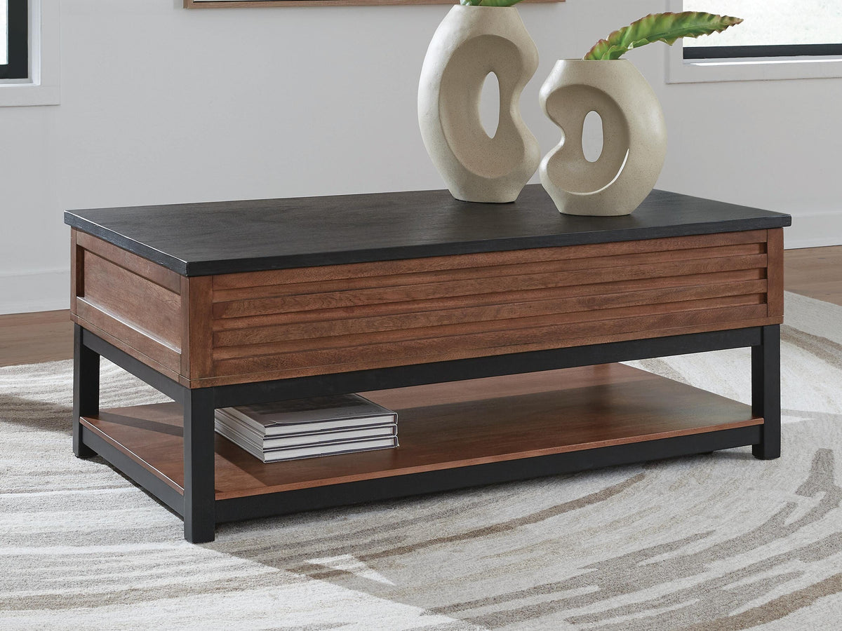 Kallari Lift-Top Coffee Table - Warm Brown/Black  (T737-SI) - Image 2
