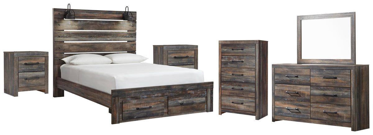 Drystan Panel Storage Bed, Dresser, Mirror, Chest and 2 Nightstands (B211-SI)
