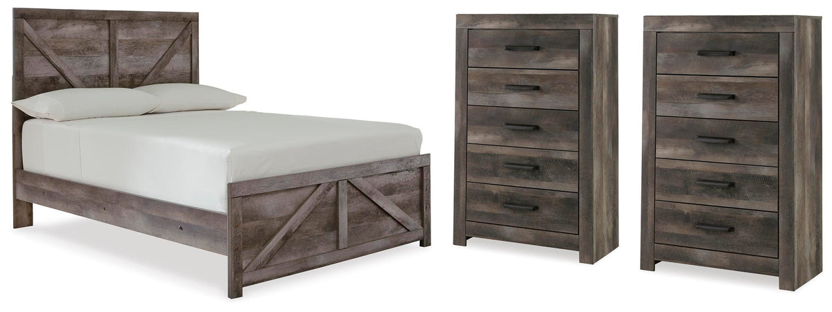 Wynnlow Crossbuck Panel Bed and 2 Chests - Gray  (B440-SI)
