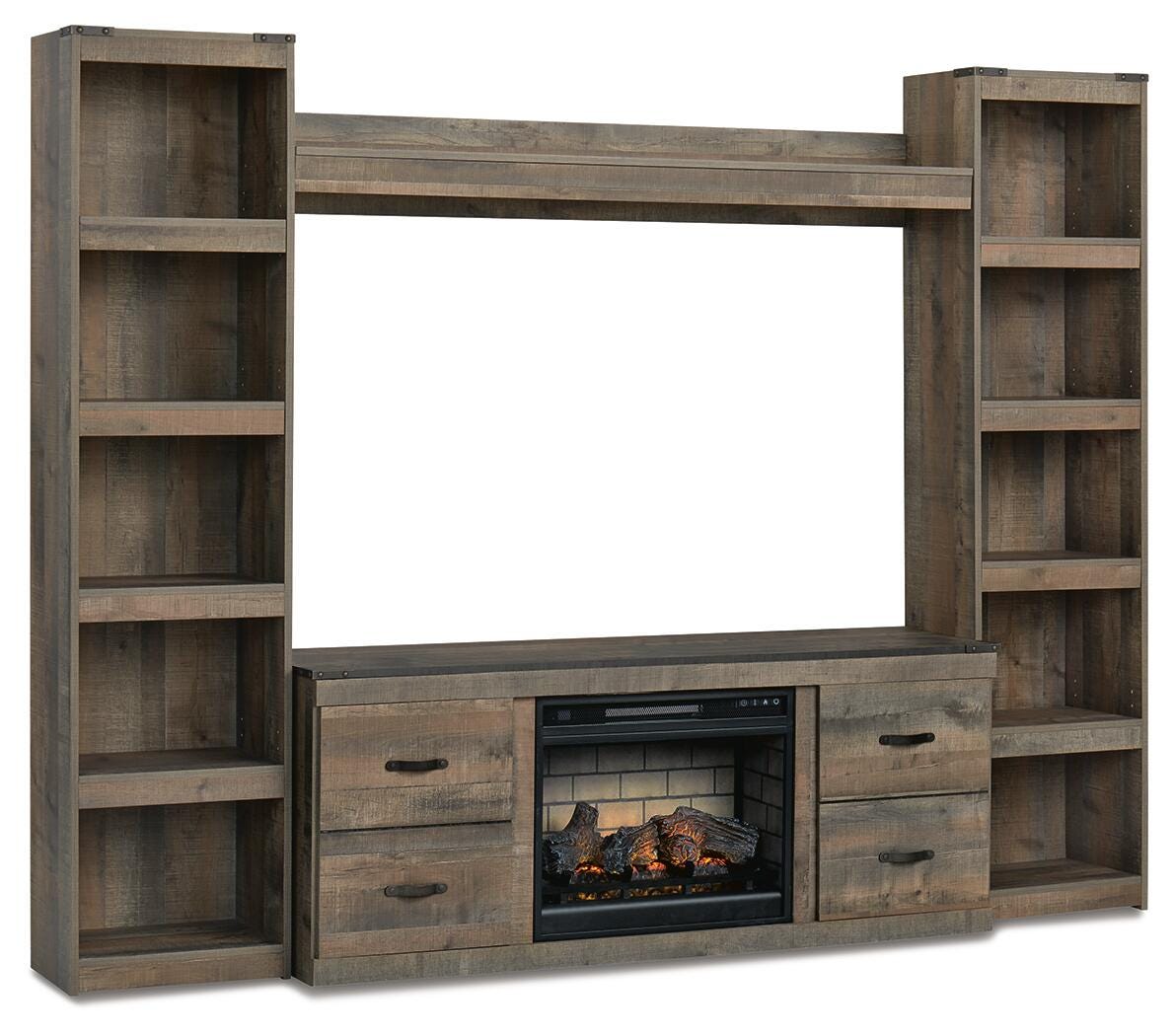 Trinell 4-Piece Entertainment Center with Electric Fireplace (EW0446-SI)