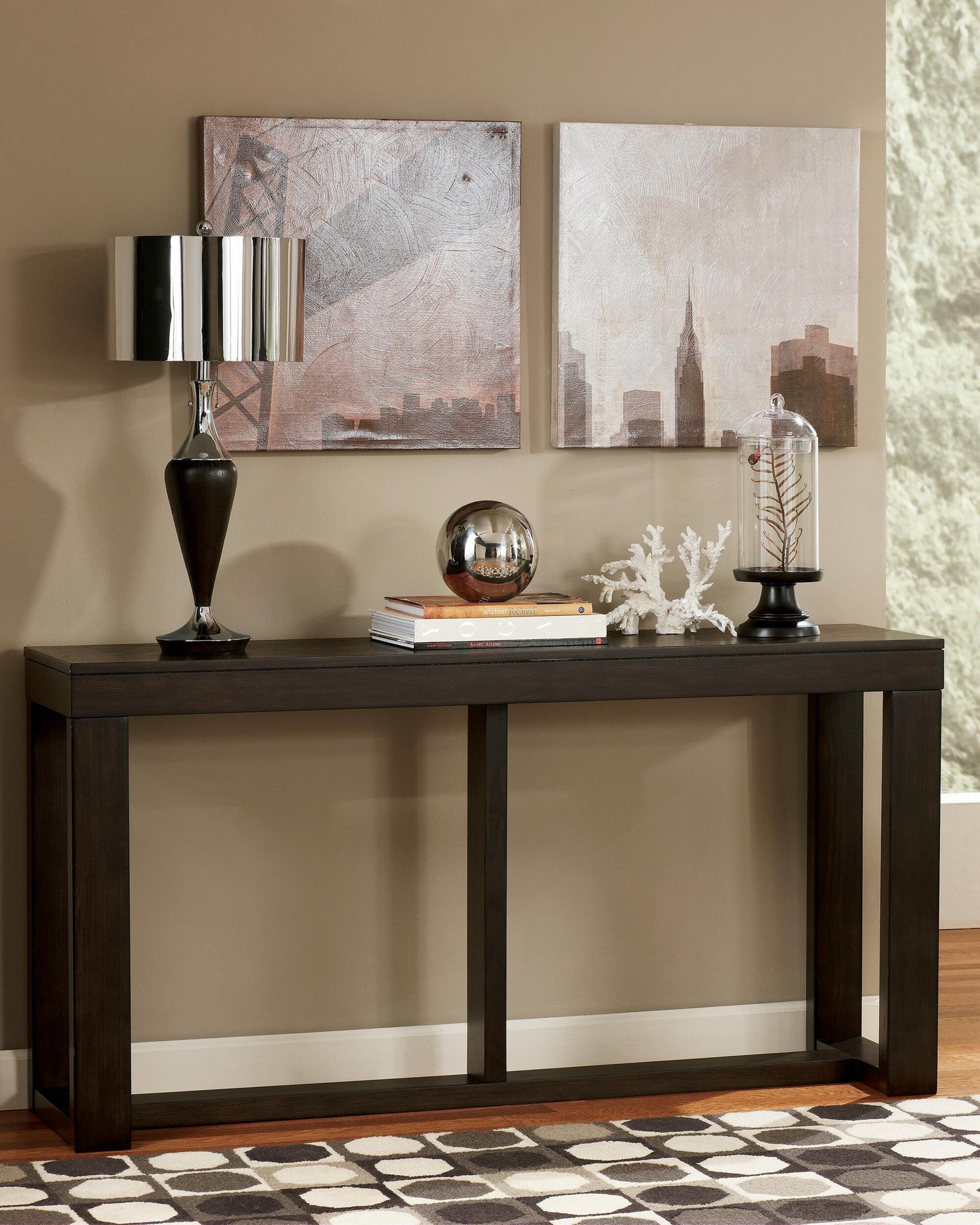 Watson Coffee Table and 2 End Tables with Console - Dark Brown  (T481-SI) - Image 10