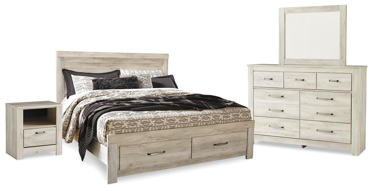 Bellaby Panel Storage Bed, Dresser, Mirror and Nightstand - Whitewash  (B331-SI)