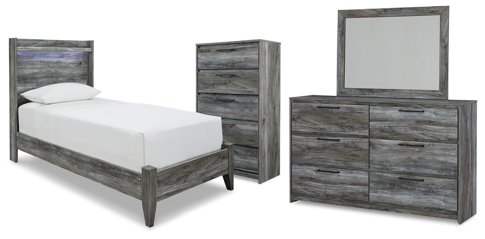 Baystorm Panel Bed, Dresser, Mirror and Chest (B221-SI)
