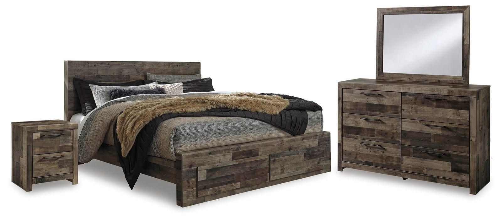 Derekson Panel Storage Bed, Dresser and Nightstand - Multi Gray  (B200-SI)