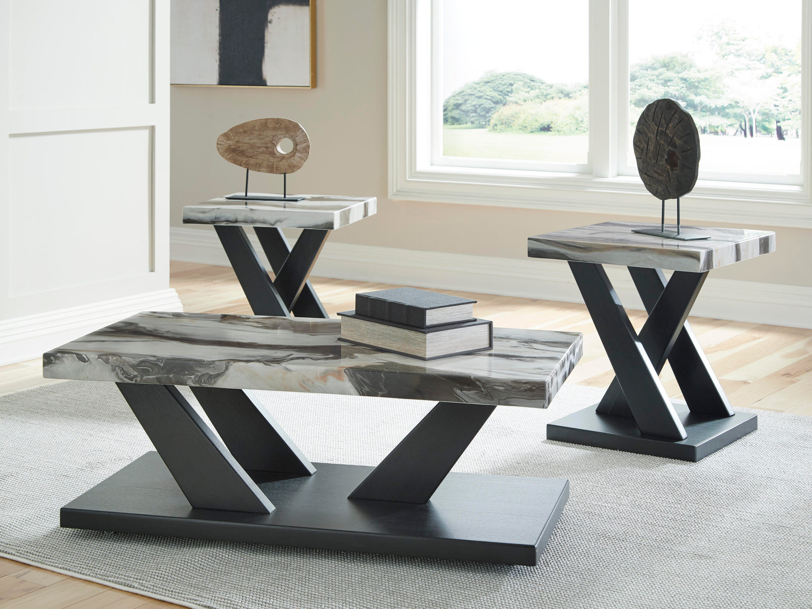 Cendill Table (Set of 3) - Dark Brown/White/Black  (T403-SI) - Image 2
