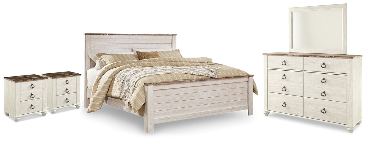 Willowton Panel Bed, Dresser, Mirror and 2 Nightstands (B267-SI)