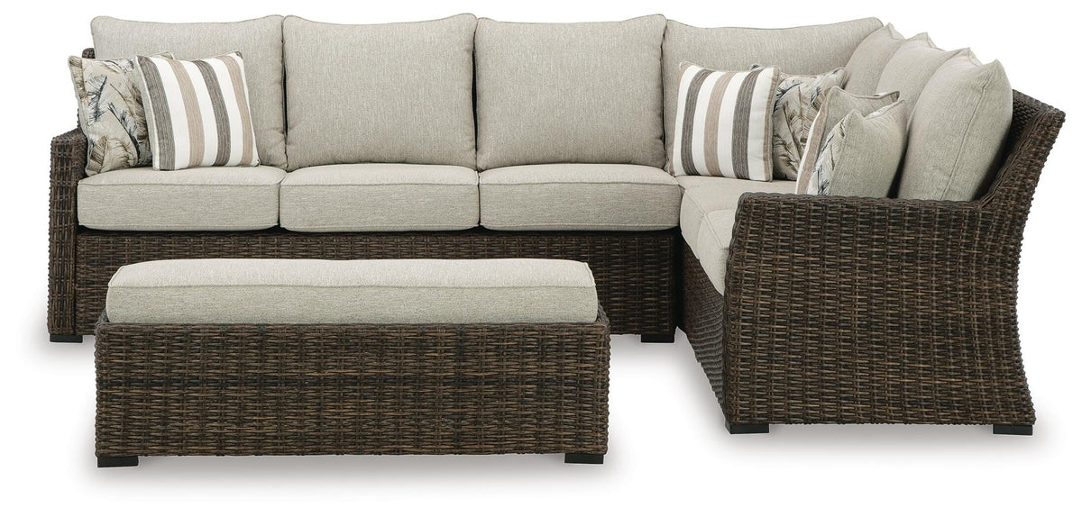 Brook Ranch Outdoor Sofa Sectional/Bench with Cushion (Set of 3) (P465-SI) - Image 2