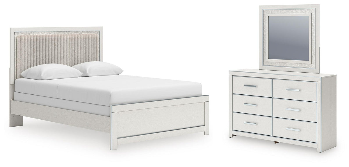 Zuraleus Queen Upholstered Panel Bed, Dresser and Mirror (PCB3381-SI)