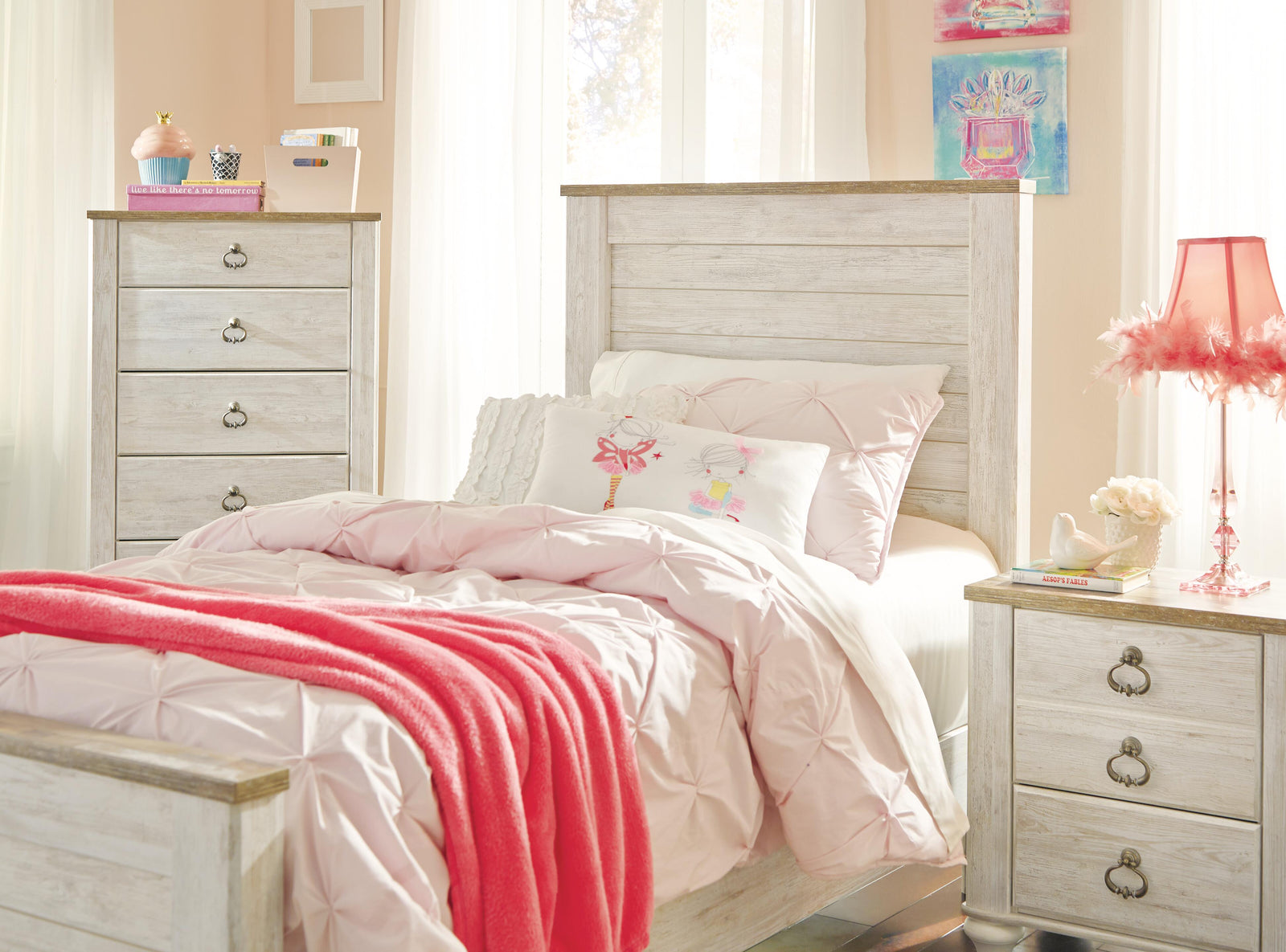Willowton Panel Bed (Youth) - Whitewash  (B267-SI) - Image 6
